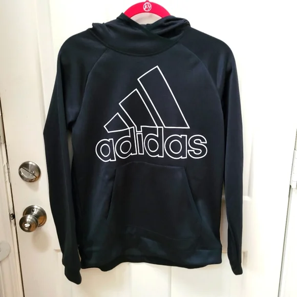 Adidas Climawarm Performance Hoodie Men's Small Gunmetal Gray Black Logo Fleece - Picture 1 of 7